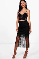Boohoo Boutique Reign Crochet Lace Tassle Midi Skirt