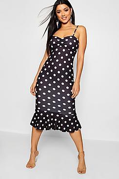 Boohoo Polka Dot Ruffle Hem Midi Dress