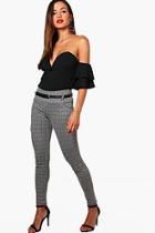 Boohoo Sarah Belted Check Skinny Trouser