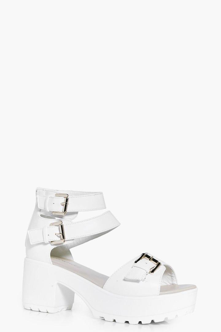 Boohoo Imogen Buckle Trim Cleated Peeptoe Sandal White