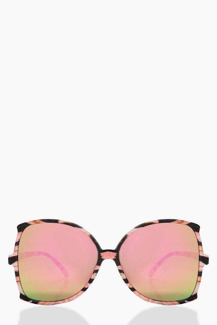 Boohoo Sarah Mirrored Lense Oversized Sunglasses Pink