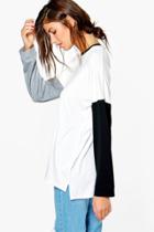 Boohoo Phillipa Contrast Colour Block Oversized T-shirt Cream