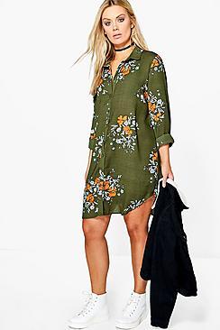 Boohoo Plus Gia Floral Shirt Dress