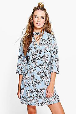 Boohoo Eva Floral Choker Shift Dress