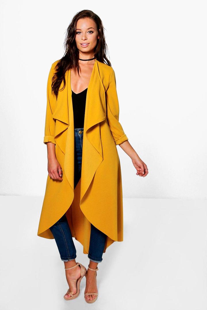 Boohoo Grace Waterfall Duster Mustard