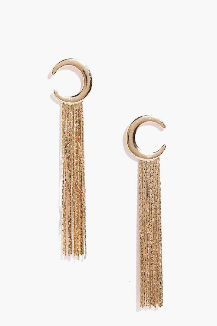 Boohoo Molly Crescent Moon Metal Tassel Earrings Gold