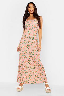 Boohoo Fruit Printed Square Neck Maxi Dress