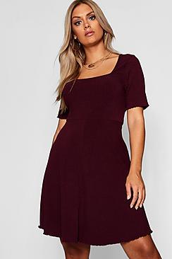 Boohoo Plus Square Neck Ribbed Skater Dress