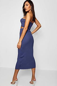 Boohoo Rib Knit Bandeau Midi Skirt Co-ord
