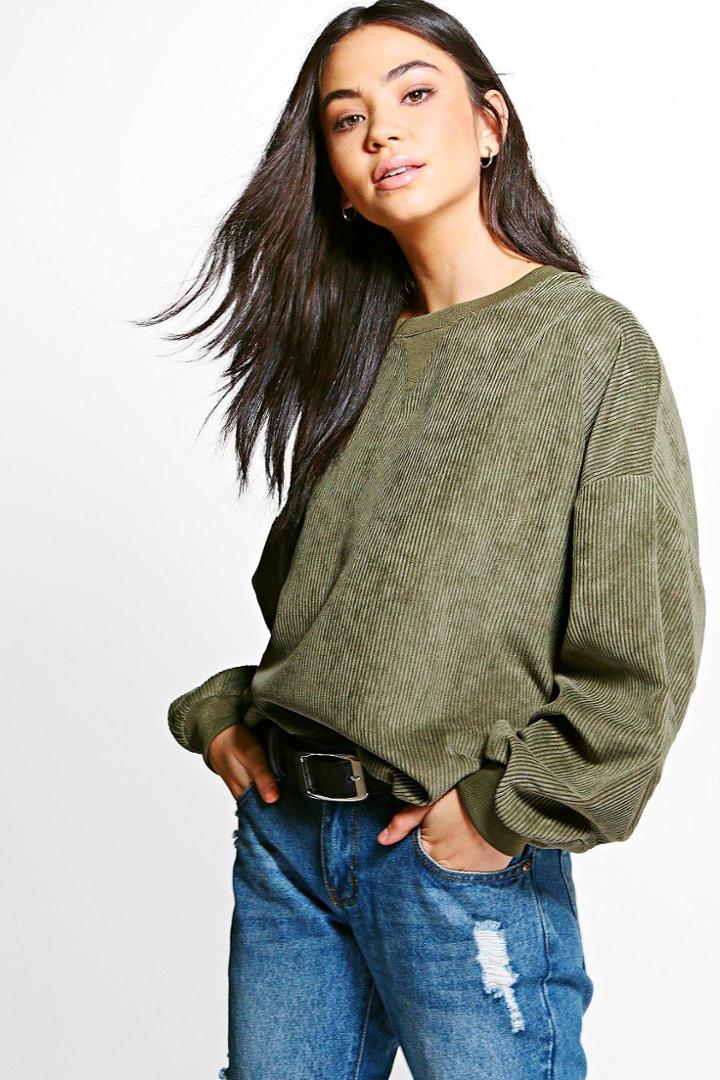 Boohoo Taylor Cord Sweatshirt Khaki