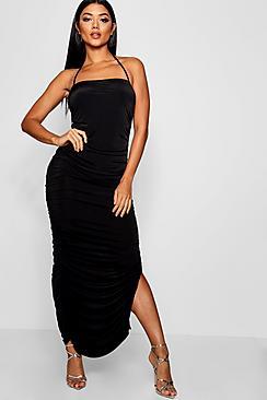 Boohoo Slinky Ruched Bandeau Midaxi Dress