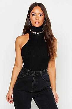Boohoo Rib Sleeveless Roll Neck Top