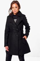 Boohoo Vanessa Double Breasted Belted Trench Coat Black