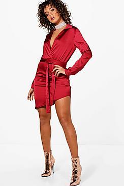 Boohoo Jessica Satin Wrap Detail Dress