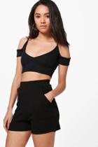 Boohoo Petite Rachel High Waisted Pocket Shorts Black
