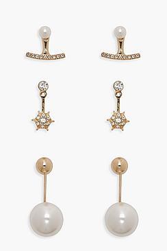 Boohoo Pearl & Diamante Drop Earring Pack
