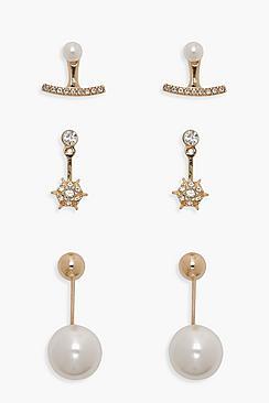 Boohoo Pearl & Diamante Drop Earring Pack