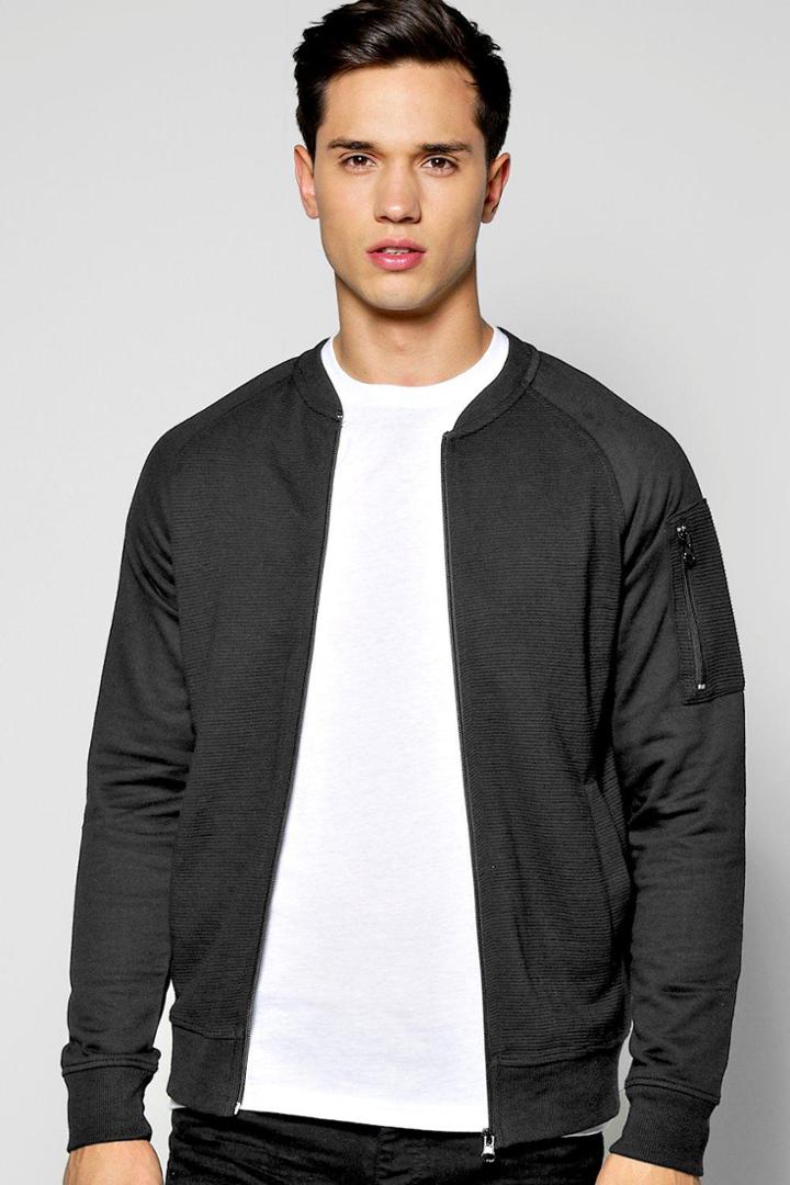 Boohoo Ribbed Jersey Ma1 Bomber Black