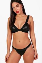 Boohoo Sicily Wet Look Buckle Triangle Bikini