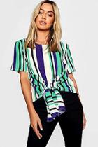 Boohoo Petite Woven Stripped Tie Front Blouse