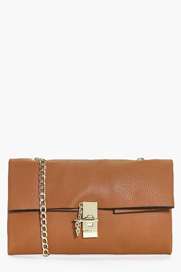 Boohoo Julia Turn Lock Chain Strap Clutch Bag Amber