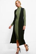 Boohoo Ingrid Amy Contrast Duster & L/s Dress Co-ord Khaki