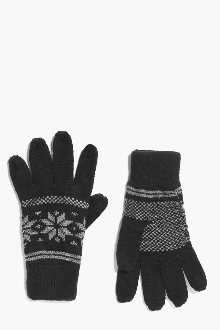 Boohoo Fairisle Snowflake Gloves Black