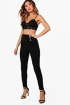 Boohoo High Waist Button Front Slim Fit Trousers