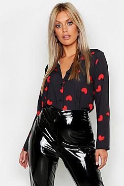 Boohoo Plus Woven Heart Print Shirt