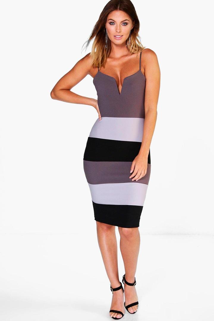 Boohoo Elouise Bandage Colour Block Midi Dress Grey