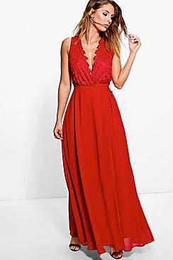 Boohoo Boutique Lana Lace Scallop Top Maxi Dress