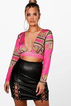 Boohoo Plus Sarah Plunge Neck Paisley Top