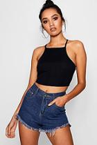 Boohoo Petite Caris Rib Racer Neck Crop Top