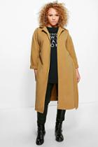 Boohoo Plus Sasha Belted Wool Look Coat Camel