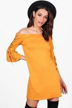 Boohoo Alexis Off The Shoulder Eyelet Sleeve Shift Dress