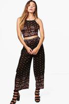 Boohoo Izzy Woven Boarder Print Culotte Co-ord