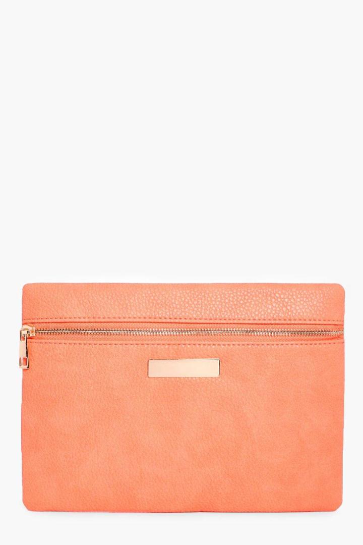 Boohoo Lily Zip Front Clutch Bag Coral