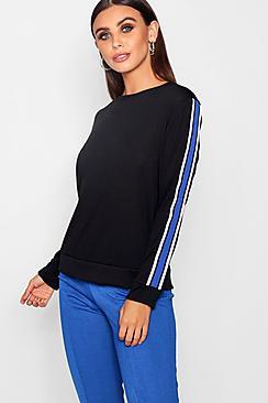 Boohoo Petite Gracie Sports Tape Oversized Jumper