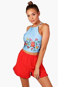 Boohoo Isabella Embroidered Print Crop Top