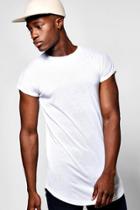 Boohoo Longline Cap Sleeve T Shirt With Curved Hem White