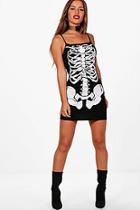 Boohoo Petite Jen Halloween Skeleton Bodycon Dress