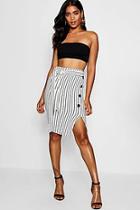 Boohoo Button Detail Wrap Front Belted Stripe Skirt