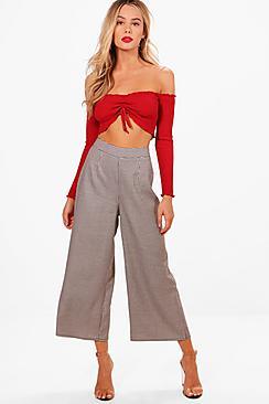 Boohoo Sasha Woven Dogtooth Wide Leg Culotte