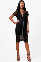Boohoo Lylo Lace Hook And Eye Detail Midi Dress