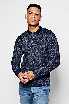 Boohoo Long Sleeve Space Dye Polo