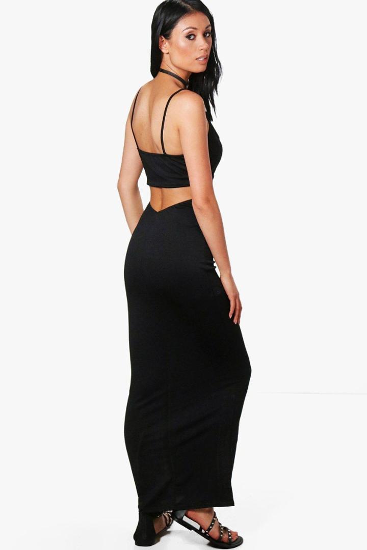 Boohoo Cath Choker Strap Open Back Maxi Dress Black