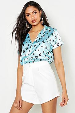 Boohoo Tall Leopard Print Satin Crop Shirt