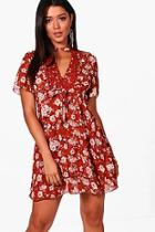 Boohoo Shay Crochet Trim Cold Shoulder Tea Dress