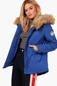 Boohoo Faith Luxe Faux Fur Hood Sporty Parka