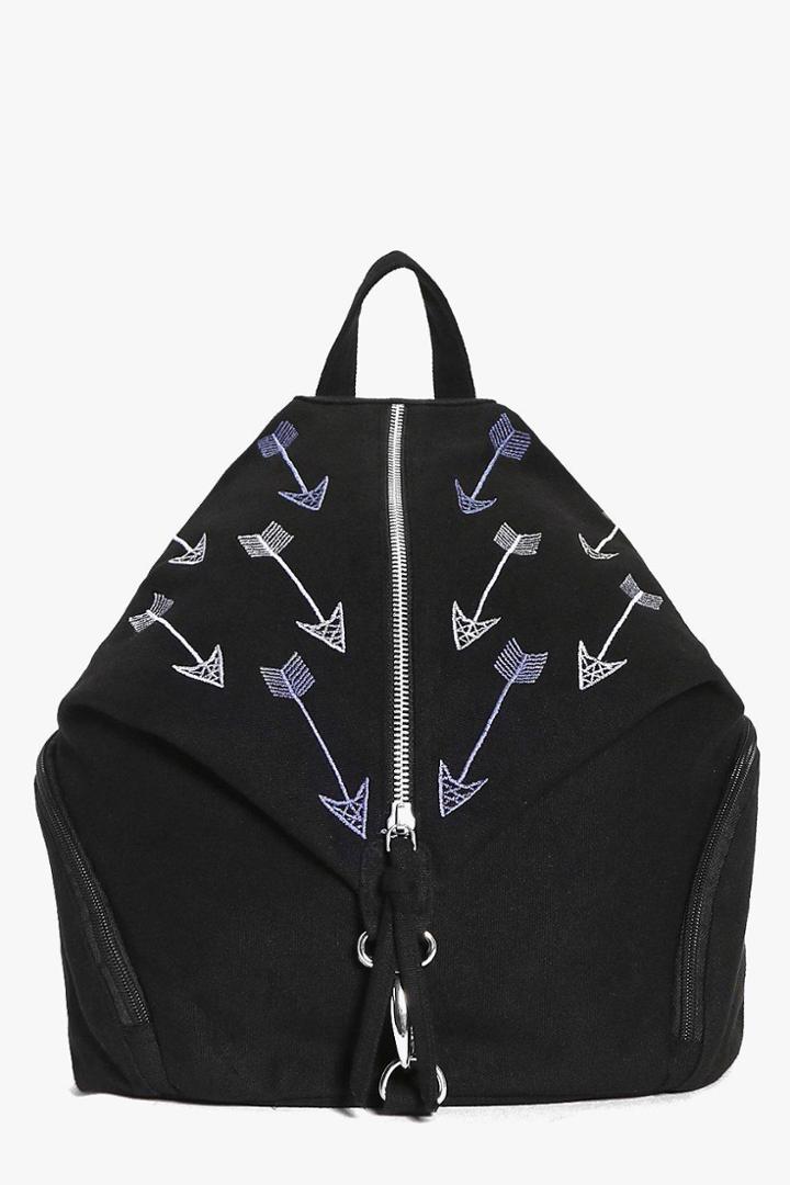 Boohoo Annie Arrow Embroidered Triangle Backpack Black
